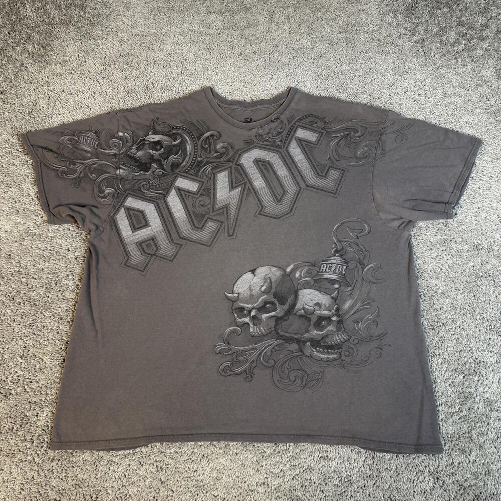 AC/DC Liquid Blue Shirt Mens 2XL Gray Graphic Skull Rock Gothic Cyber Music